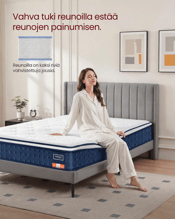 Patja 140 × 200 × 25 cm, taskujousipatja geelimuistivaahdosta, keskikova H3, 7 tukivyöhykettä, liike-eristys, hengittävä päällinen, sininen