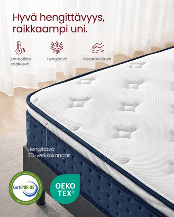 Patja 140 × 200 × 25 cm, taskujousipatja geelimuistivaahdosta, keskikova H3, 7 tukivyöhykettä, liike-eristys, hengittävä päällinen, sininen