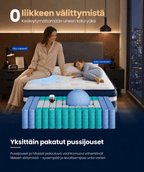 Patja 90 × 200 × 25 cm, geelimuistivaahto- ja taskujousipatja, keskikova (H3), 7 tukivyöhykettä, liike-eristys, hengittävä päällinen, sininen