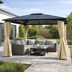 Paviljonki 360 x 300 cm PC-katolla – 6 mm katto, galvanoitu teräsrunko, verhot, beige