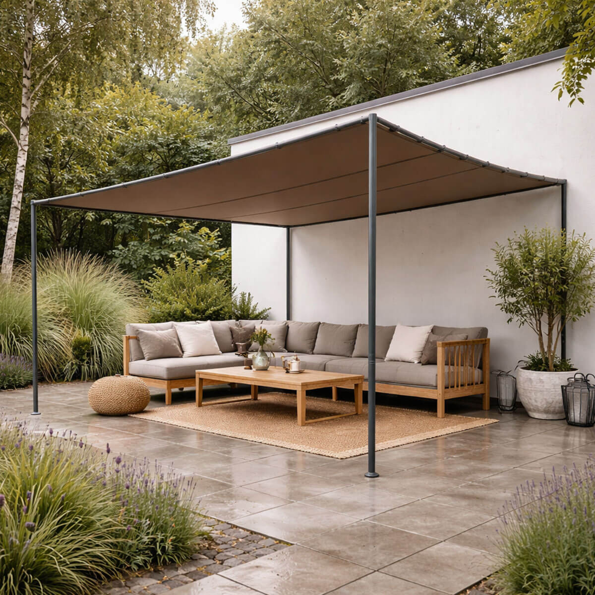 Paviljonki 300 x 400 cm – kalteva katto, galvanoitu teräsrunko, 180 g polyesterikatos