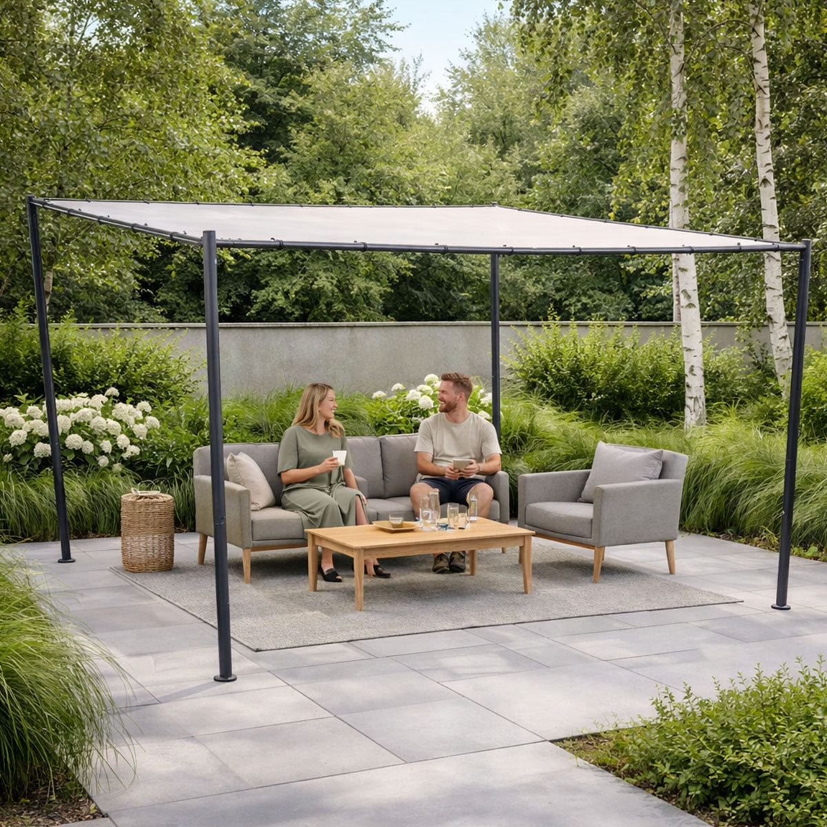 Paviljonki 300 x 400 cm – kalteva katto, galvanoitu teräsrunko, 180 g polyesterikatos