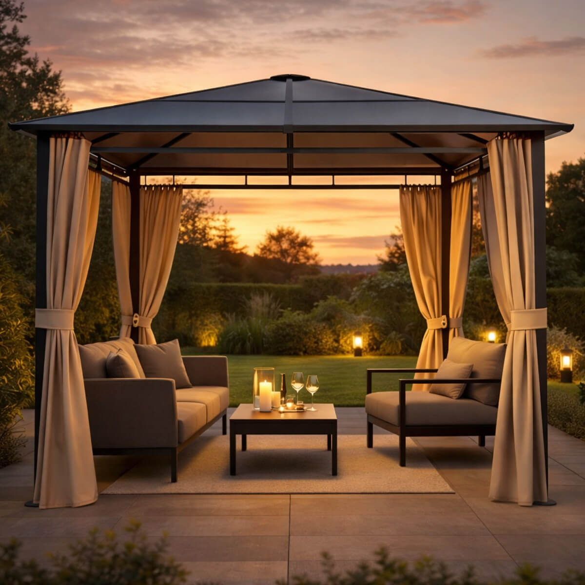 Lund & Leaf Paviljonki/Trädgårdsskjul 3x3 m med PC-tak, beige