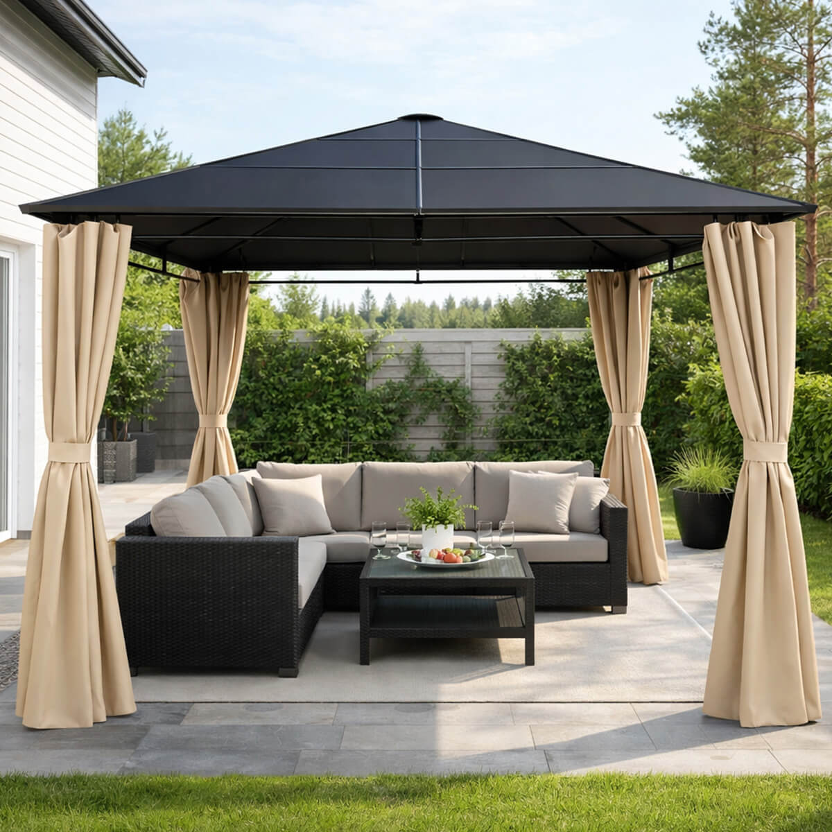 Lund & Leaf Paviljonki/Trädgårdsskjul 3x3 m med PC-tak, beige