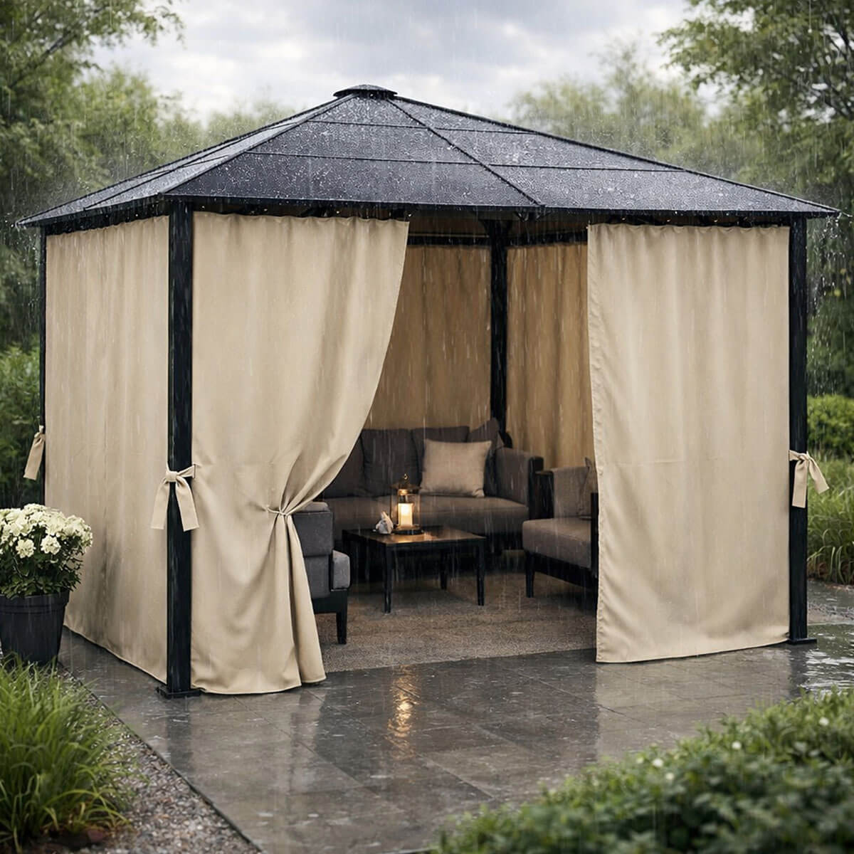 Lund & Leaf Paviljonki/Trädgårdsskjul 3x3 m med PC-tak, beige