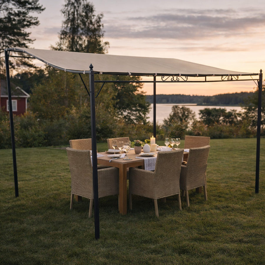 Paviljong 3 x 4 m – vågformad tak, stålram, 180 g polyesterduk, beige