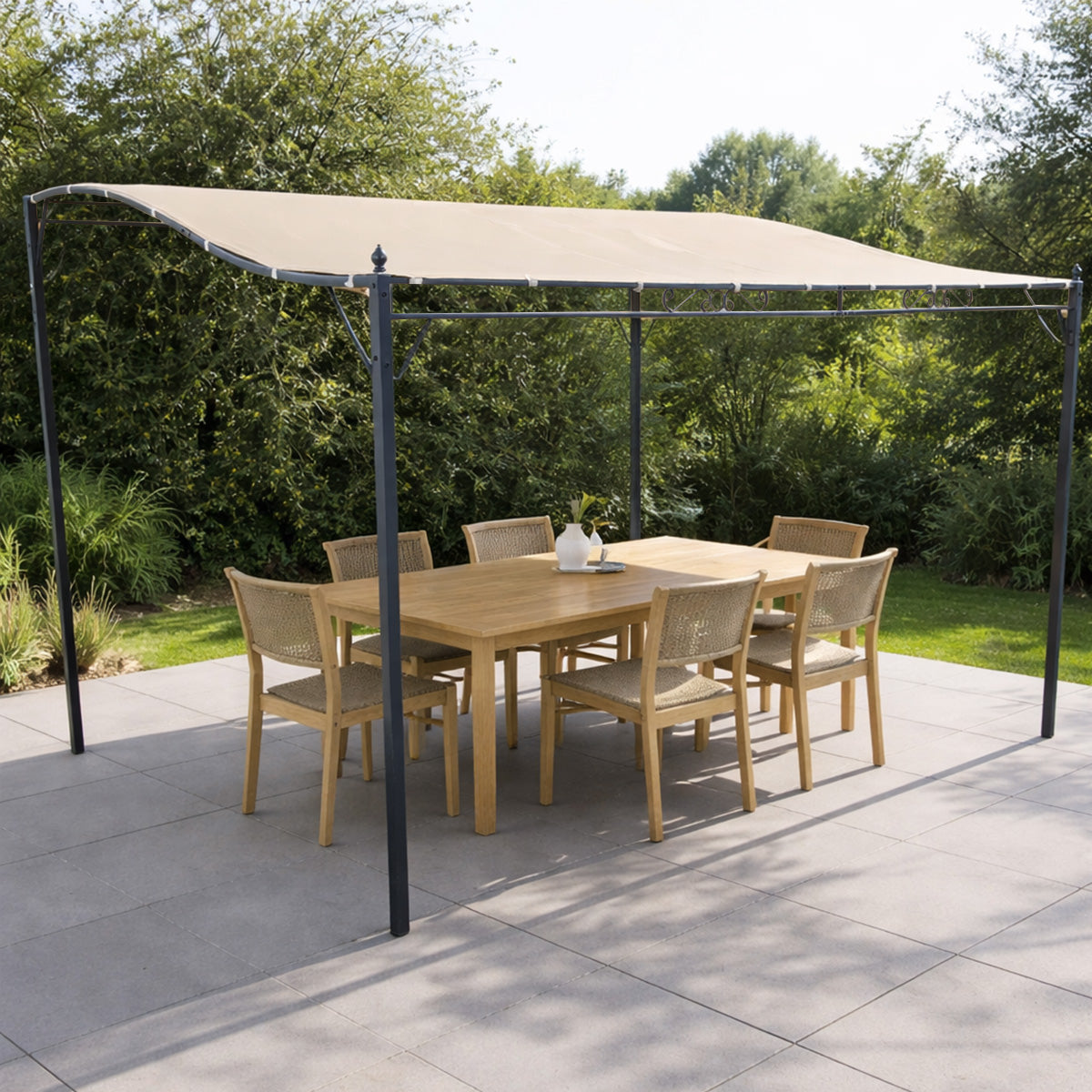 Paviljong 3 x 4 m – vågformad tak, stålram, 180 g polyesterduk, beige