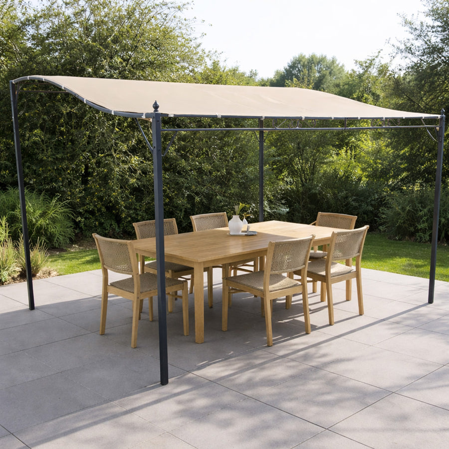 Paviljong 3 x 4 m – vågformad tak, stålram, 180 g polyesterduk, beige