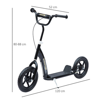 Lasten potkulauta 12" EVA-renkailla, takajarru ja seisontatuki, säädettävä, 5–12 v, musta