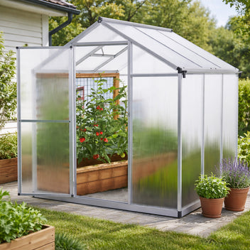 Kasvihuone 3,3 m² – 4 mm 610 g/m² kennolevyt, sokkeli, alumiinirunko