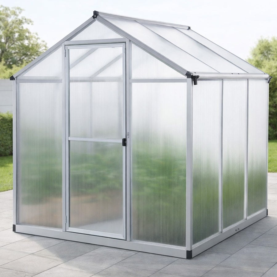 Växthus 3,3 m² – 4 mm 610 g/m² cellplattor, sockel, aluminiumram