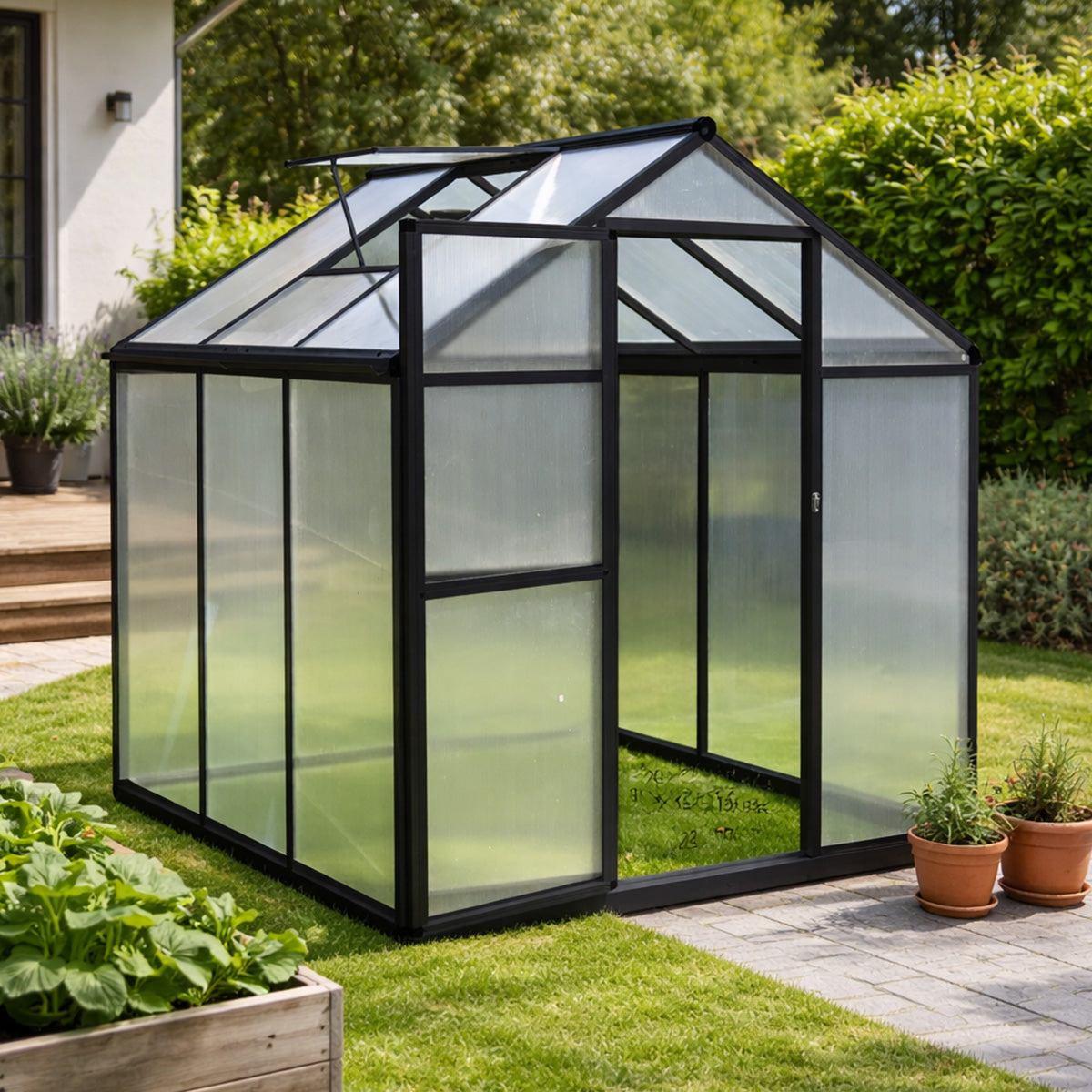 Pohjola Garden Kasvihuone 3,3m²: Tukeva Runko, Paksut Paneelit, Sokkeli & Rännit - Helppo Koota Musta