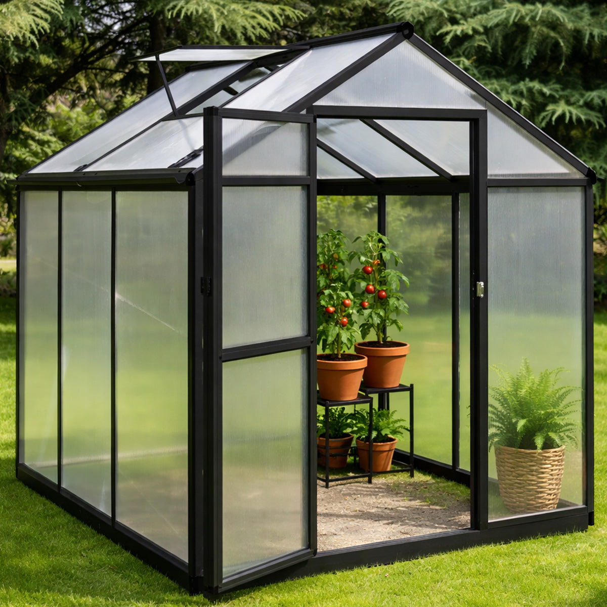 Pohjola Garden Kasvihuone 3,3m²: Tukeva Runko, Paksut Paneelit, Sokkeli & Rännit - Helppo Koota Musta