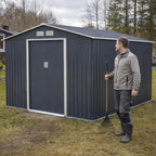 Pihavaja 8,8 m² – galvanoitu teräs, 96 x 154 cm liukuovet, sokkeli