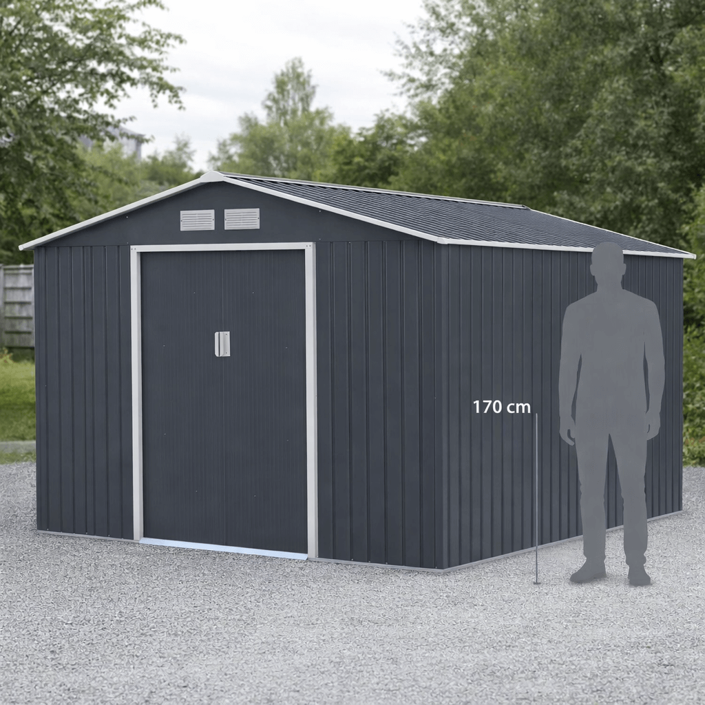 Lund & Leaf Trädgårdsskjul 8,8 m2 Trädgårdsskjul, förvaring på fältet, redskapsskjul GRÅ + sockel