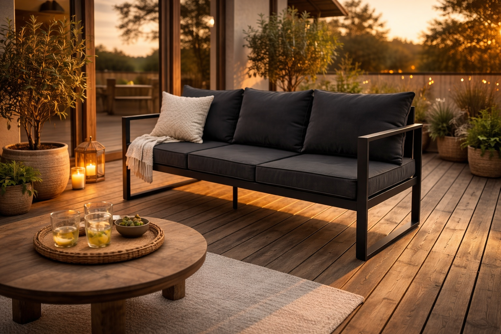 3-istuttava ulkosohva 190 cm – alumiinirunko, 8 cm tyynyt, harmaa