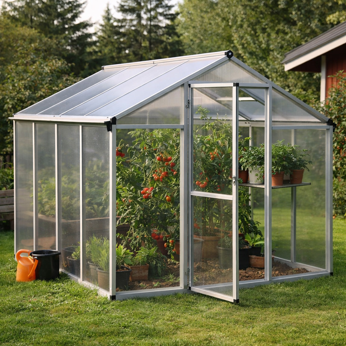 Pohjola Garden Växthus 4,6 m²: Stabil ram, tjocka paneler, bas och rännor – Lätt att montera