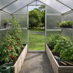Växthus 4,6 m² – 4 mm cellplåt, aluminiumram, sockel och rännor