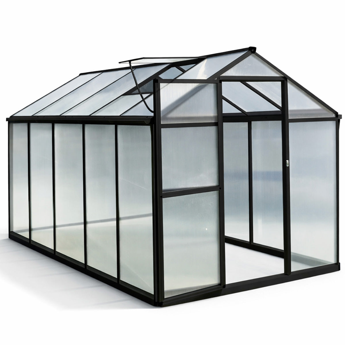 Pohjola Garden Kasvihuone 5,4m2 + Sokkeli & Rännit, Extra kestävä 600g/m2 kennolevy, musta