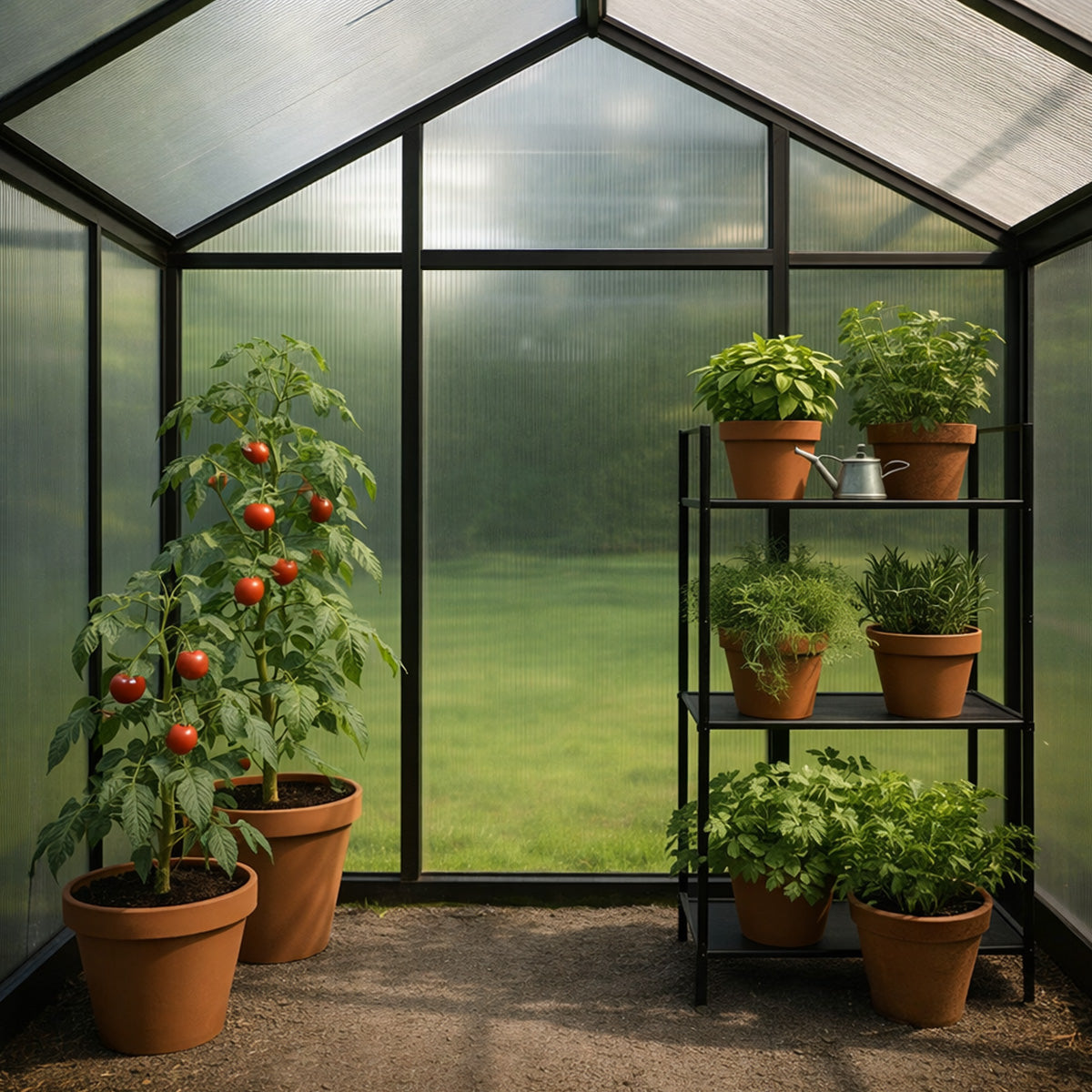 Pohjola Garden Kasvihuone 5,4m2 + Sokkeli & Rännit, Extra kestävä 600g/m2 kennolevy, musta