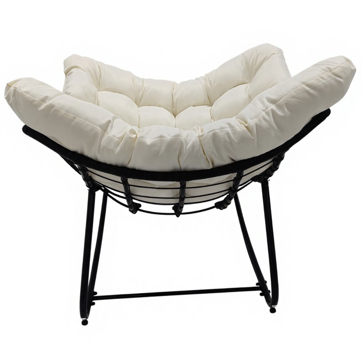 Keinutuoli 100 x 100 x 78 cm – polyrottinki, 12 cm pehmuste, teräsrunko, musta/beige