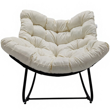 Keinutuoli 100 x 100 x 78 cm – polyrottinki, 12 cm pehmuste, teräsrunko, musta/beige