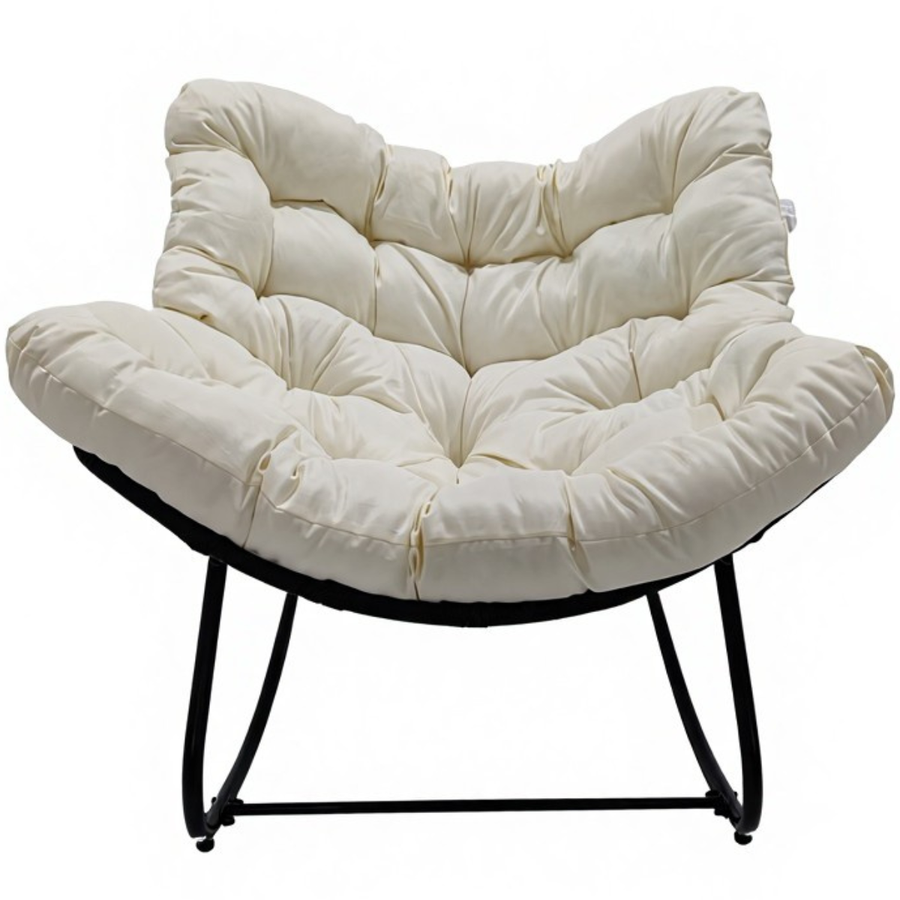 Keinutuoli 100 x 100 x 78 cm – polyrottinki, 12 cm pehmuste, teräsrunko, musta/beige