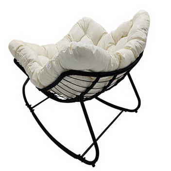 Keinutuoli 100 x 100 x 78 cm – polyrottinki, 12 cm pehmuste, teräsrunko, musta/beige