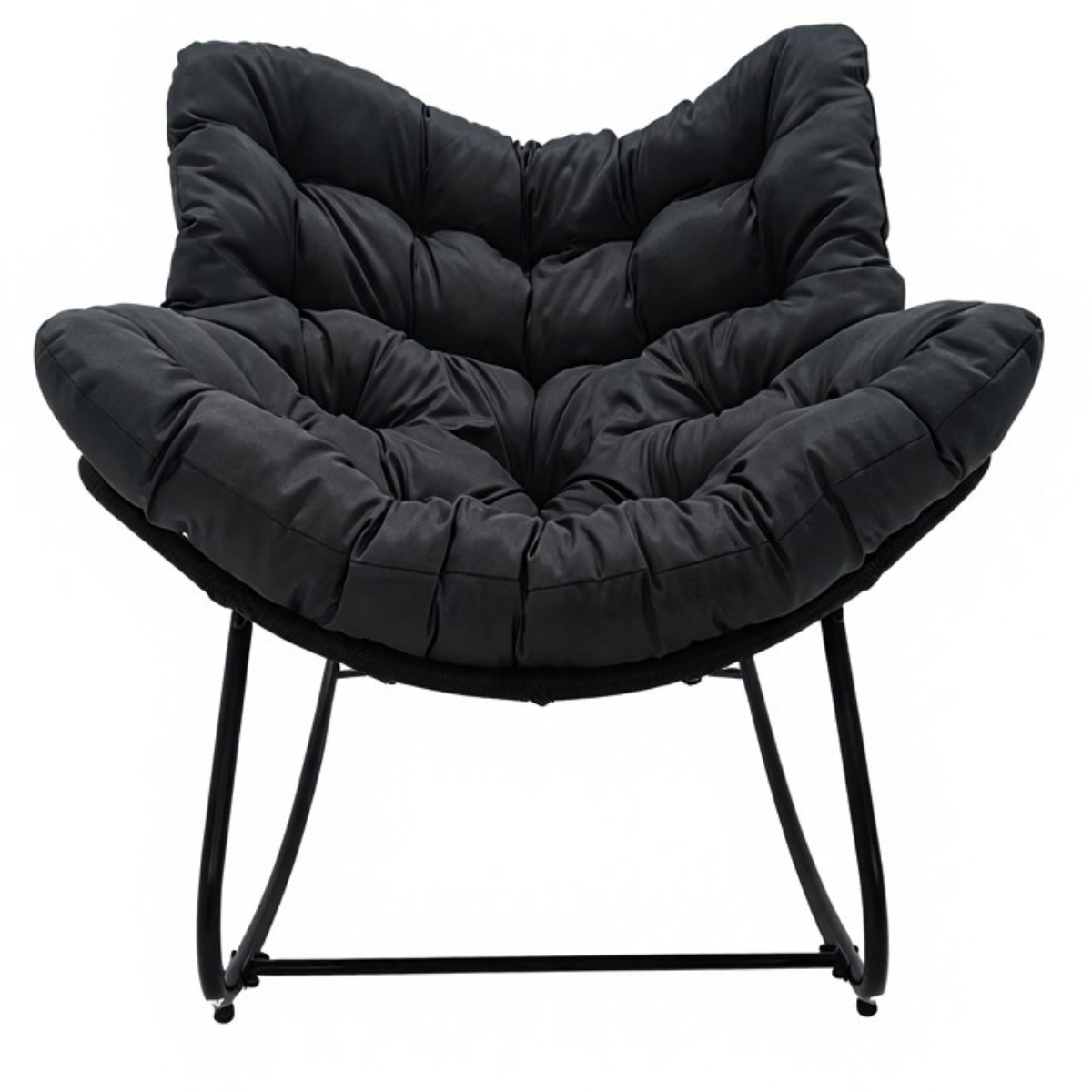 Keinutuoli 100 x 100 x 78 cm – polyrottinki, 12 cm pehmuste, teräsrunko, musta/harmaa