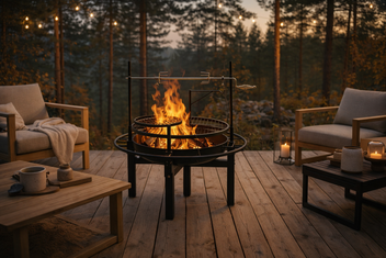 Multifunktionell utomhuseldstad 86 x 86 cm – 60 cm eldstad, 2 grillgaller, grillspett