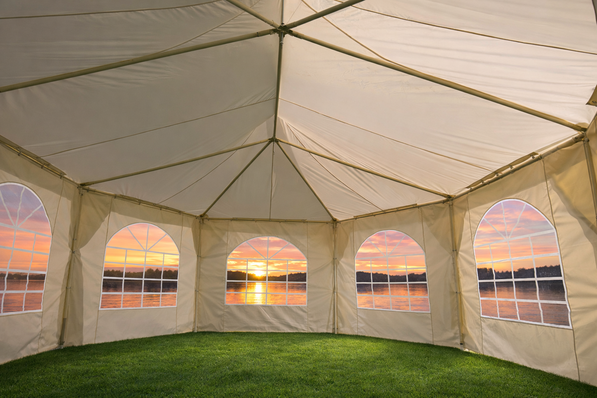 Pagoda festtält 4,4 x 6 m – 240 g/m² tyg, PVC-fönster, vitt