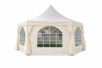 Pagoda festtält 4,4 x 6 m – 240 g/m² tyg, PVC-fönster, vitt