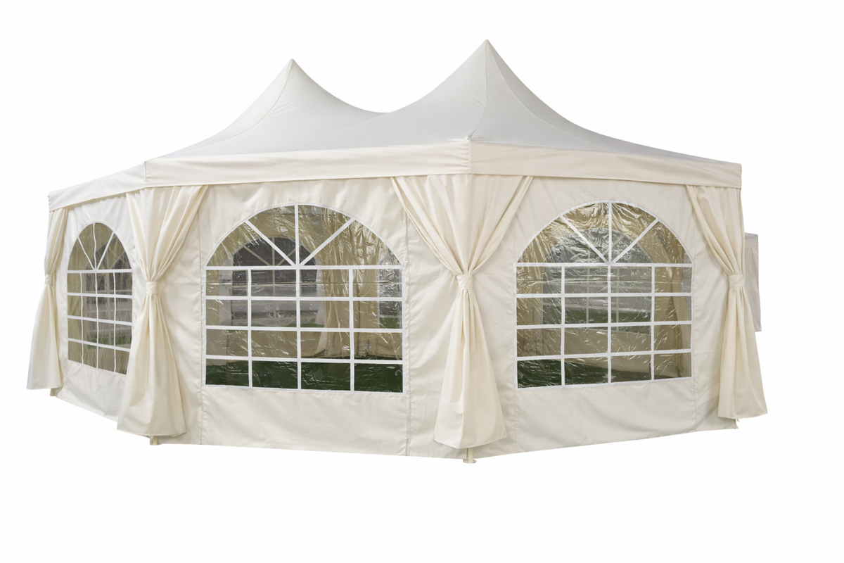 Pagoda festtält 4,4 x 6 m – 240 g/m² tyg, PVC-fönster, vitt