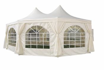 Pagoda festtält 4,4 x 6 m – 240 g/m² tyg, PVC-fönster, vitt