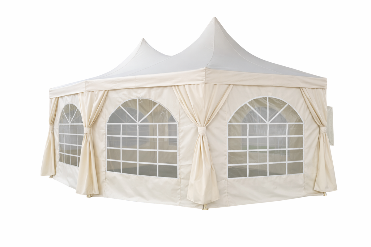 Pagoda festtält 4,4 x 6 m – 240 g/m² tyg, PVC-fönster, vitt