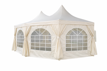 Pagoda festtält 4,4 x 6 m – 240 g/m² tyg, PVC-fönster, vitt