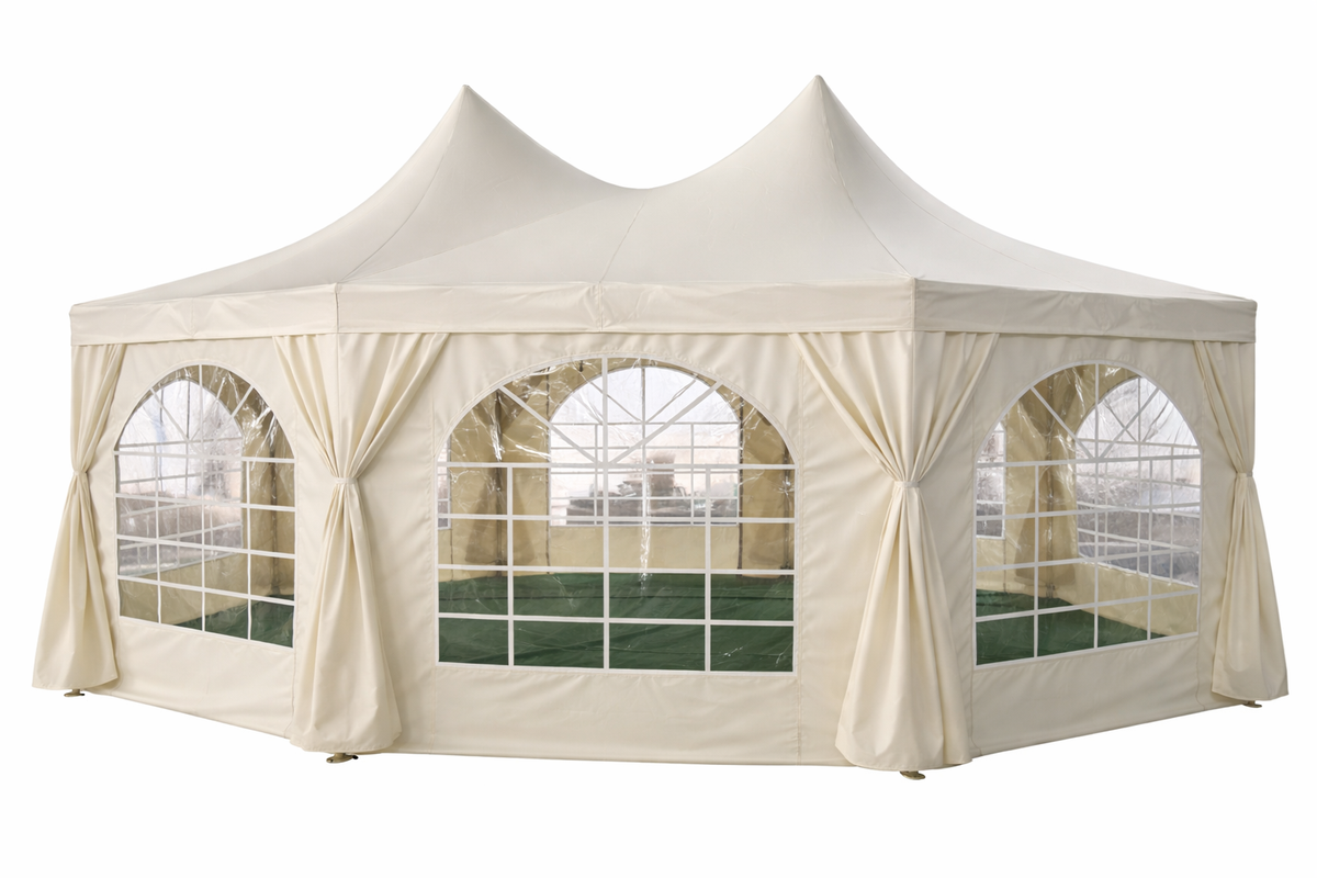 Pagoda festtält 4,4 x 6 m – 240 g/m² tyg, PVC-fönster, vitt