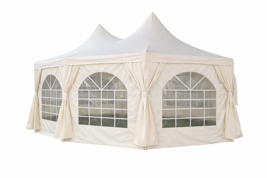 Pagoda festtält 5 x 6,8 m – 240 g/m² tyg, PVC-fönster, vitt