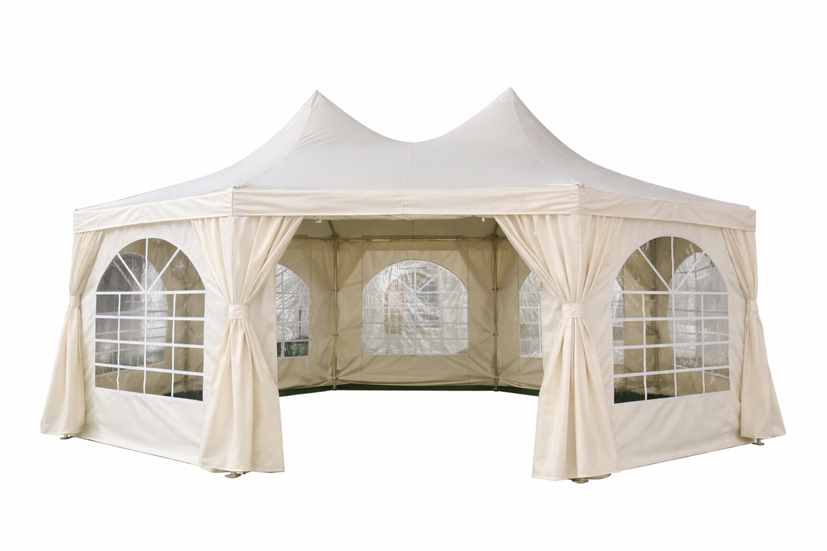 Pagoda festtält 4,4 x 6 m – 240 g/m² tyg, PVC-fönster, vitt
