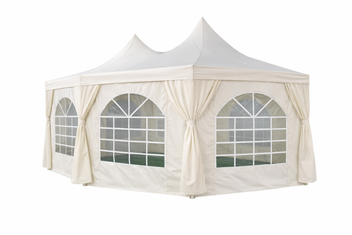 Pagoda festtält 4,4 x 6 m – 240 g/m² tyg, PVC-fönster, vitt