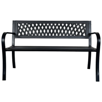 Puutarhapenkki 120 x 53 x 77 cm – teräsrunko, muoviselkänoja, musta