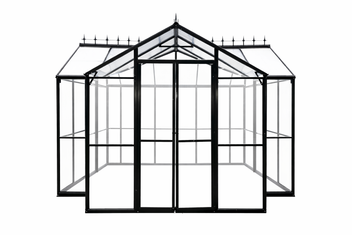 T-formad växthuspaviljong 369 x 305 cm – 2 dubbeldörrar, 2 fönster, svart