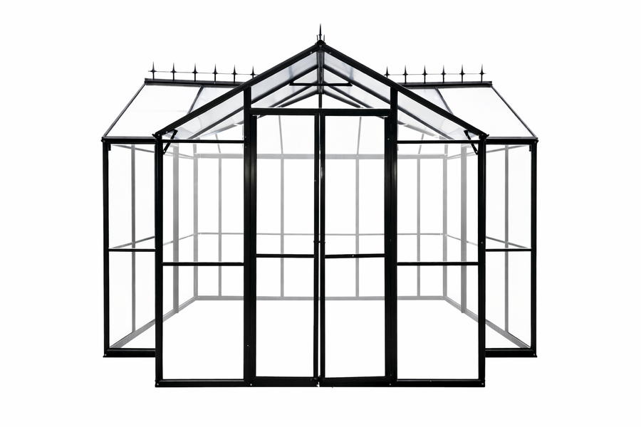 T-muotoinen kasvihuonepaviljonki 369 x 305 cm – 2 kaksoisovea, 2 ikkunaa, musta