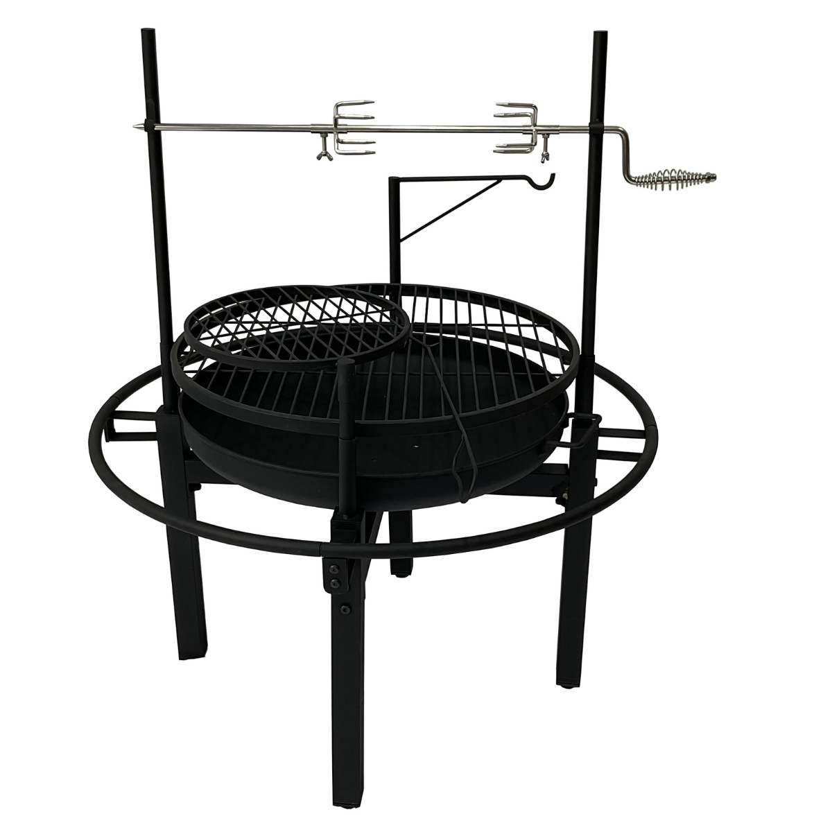 Multifunktionell utomhuseldstad 86 x 86 cm – 60 cm eldstad, 2 grillgaller, grillspett