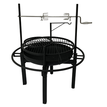 Multifunktionell utomhuseldstad 86 x 86 cm – 60 cm eldstad, 2 grillgaller, grillspett