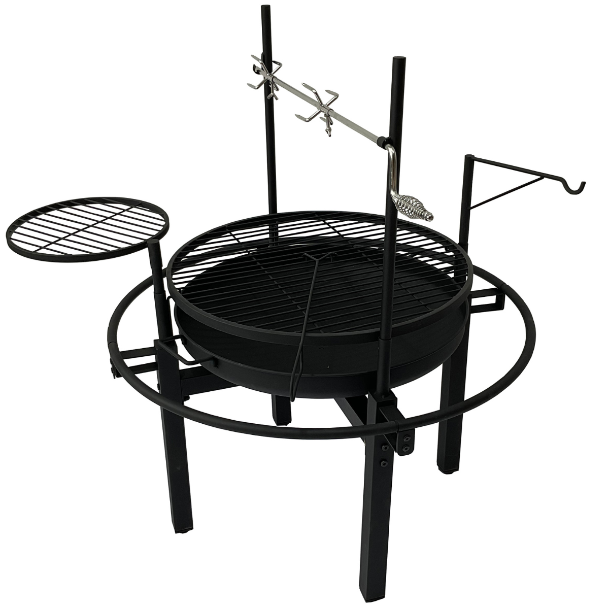 Multifunktionell utomhuseldstad 86 x 86 cm – 60 cm eldstad, 2 grillgaller, grillspett