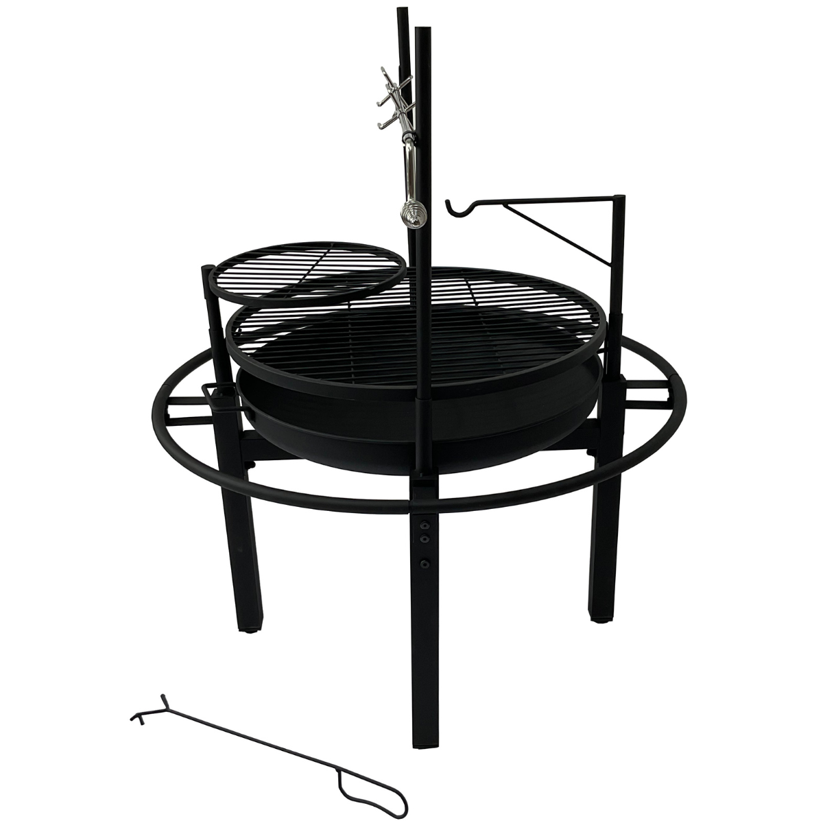 Multifunktionell utomhuseldstad 86 x 86 cm – 60 cm eldstad, 2 grillgaller, grillspett