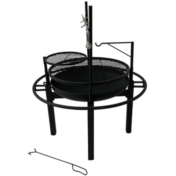 Multifunktionell utomhuseldstad 86 x 86 cm – 60 cm eldstad, 2 grillgaller, grillspett