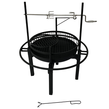 Multifunktionell utomhuseldstad 86 x 86 cm – 60 cm eldstad, 2 grillgaller, grillspett