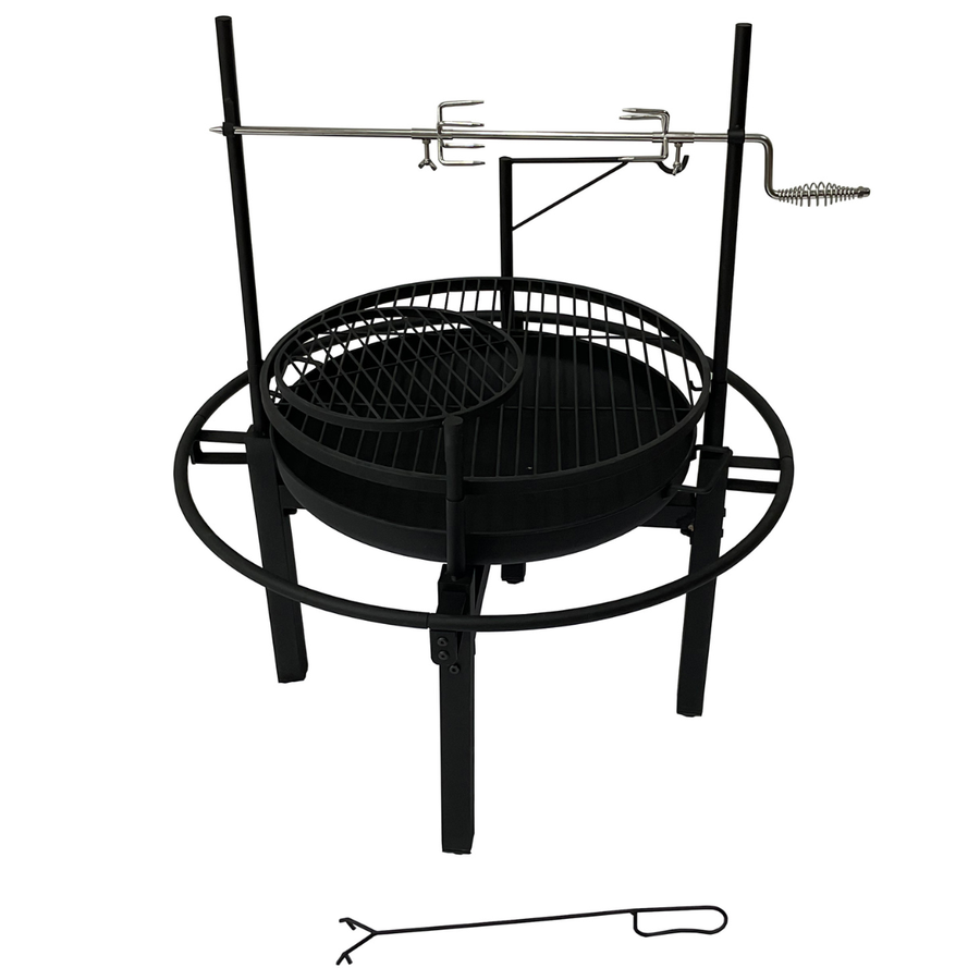Multifunktionell utomhuseldstad 86 x 86 cm – 60 cm eldstad, 2 grillgaller, grillspett